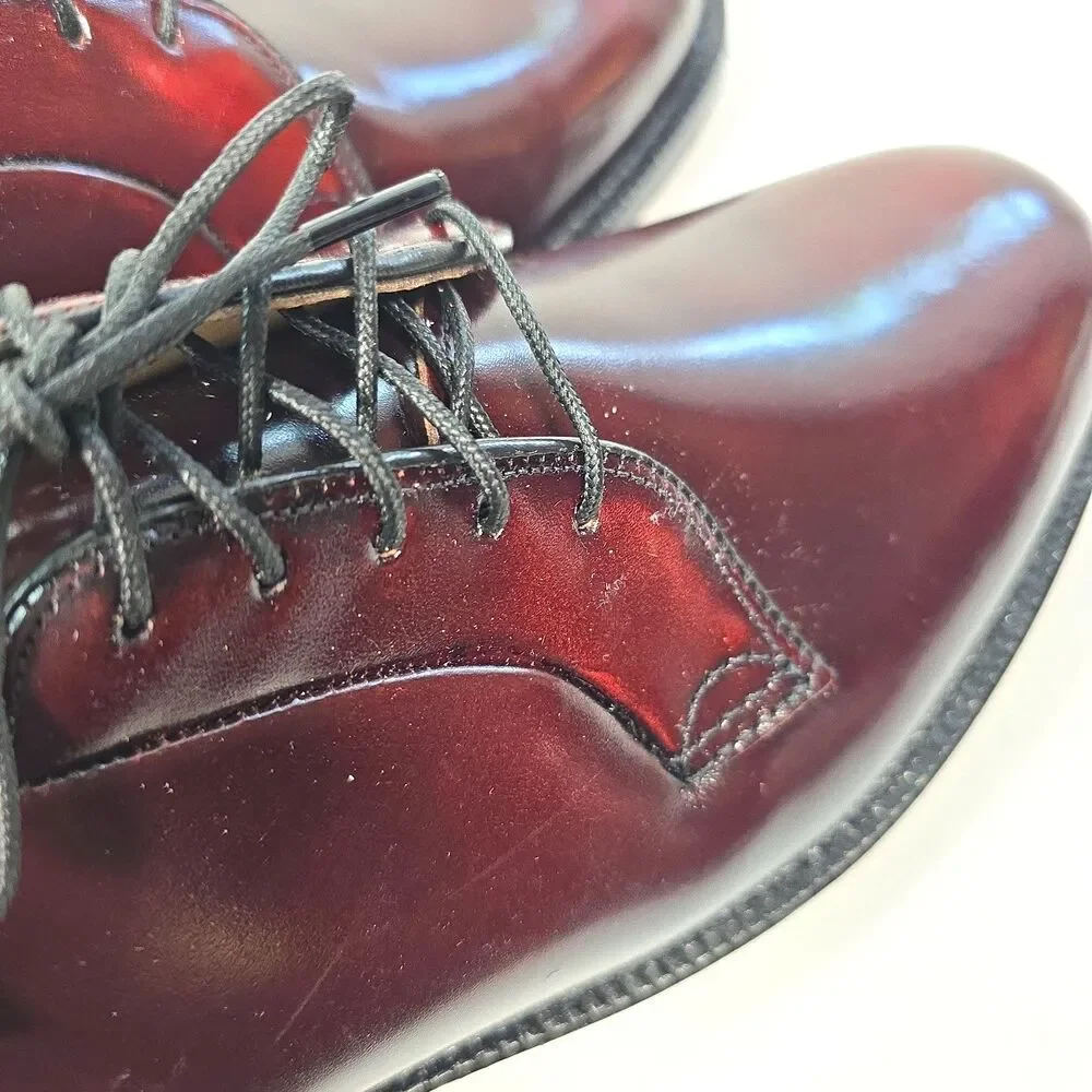 Johnston Murphy Men's 8.5 D Burgundy Leather Plain Toe Blucher Derby Dress Shoes
